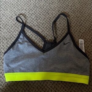 Nike Grey and Neon Yellow Sports Bra
